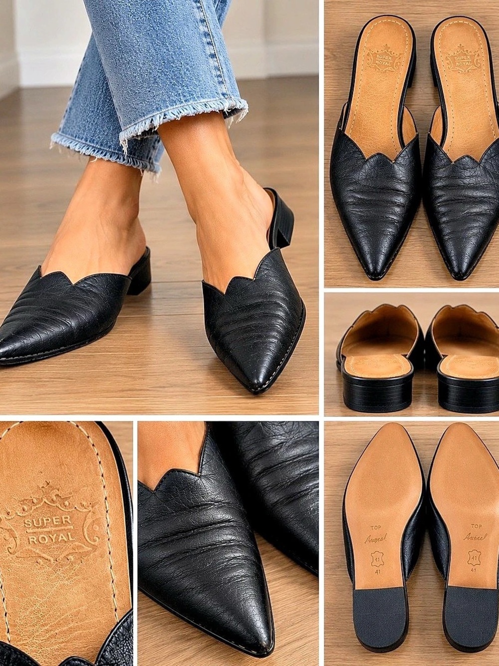 Super Royal Pointed Toe Leather-Look Mules EU 41
